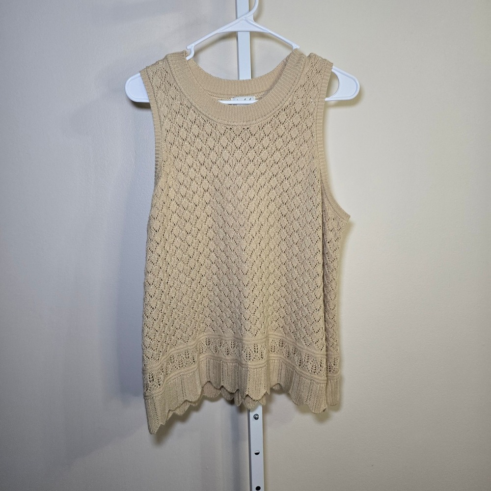 Wonderly Women's Beige Crochet Knit Sleeveless Sweater Vest Top sz XL